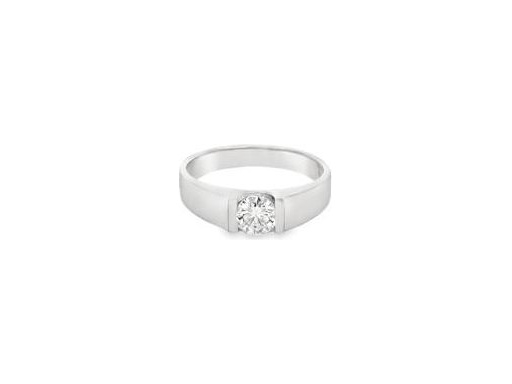 18K White Gold Men's Ring with GIA Certified Natural Round Diamond